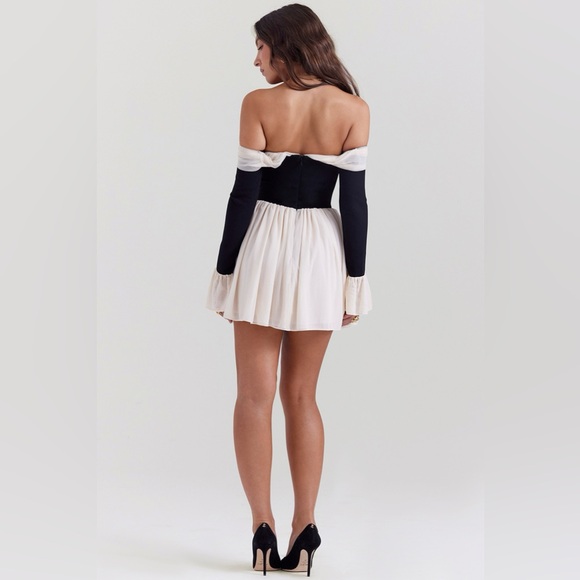 NWOT House of CB ALANA Black & Cream Off Shoulder Dress - Picture 5 of 12